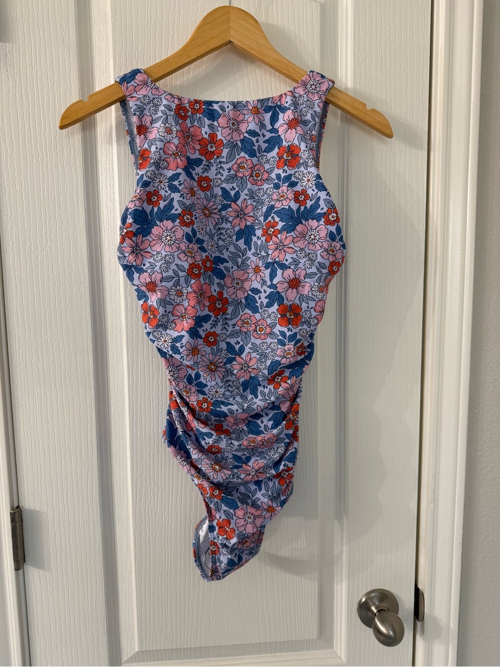 Floral One-Piece Swimsuit in Blue and Pink